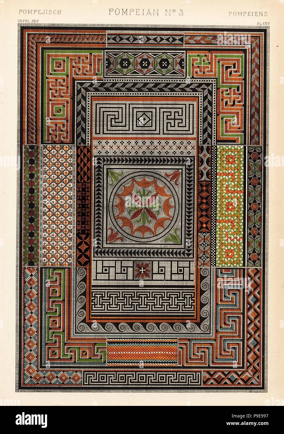 Mosaici di Pompei e il Museo di Napoli da Owen Jones' schizzi. Chromolithograph da Francis Bedford da Owen Jones' la grammatica di ornamento, Quaritch, Londra, 1868. Foto Stock