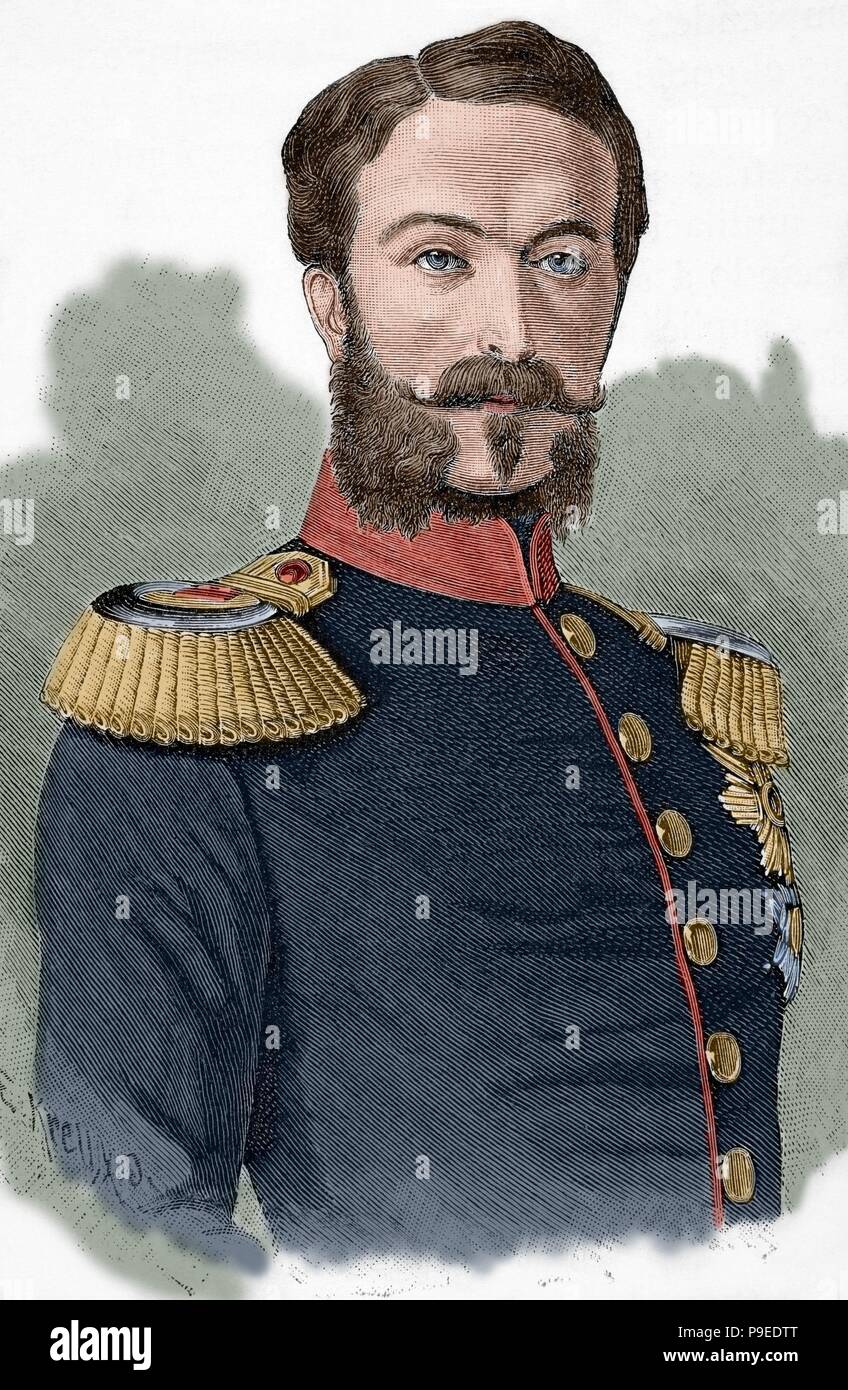 Federico I (1826-1907). Il Granduca di Baden (1856-1907). Ritratto. Incisione di E. Krell. "Historia universale", 1881. Colorati. Foto Stock