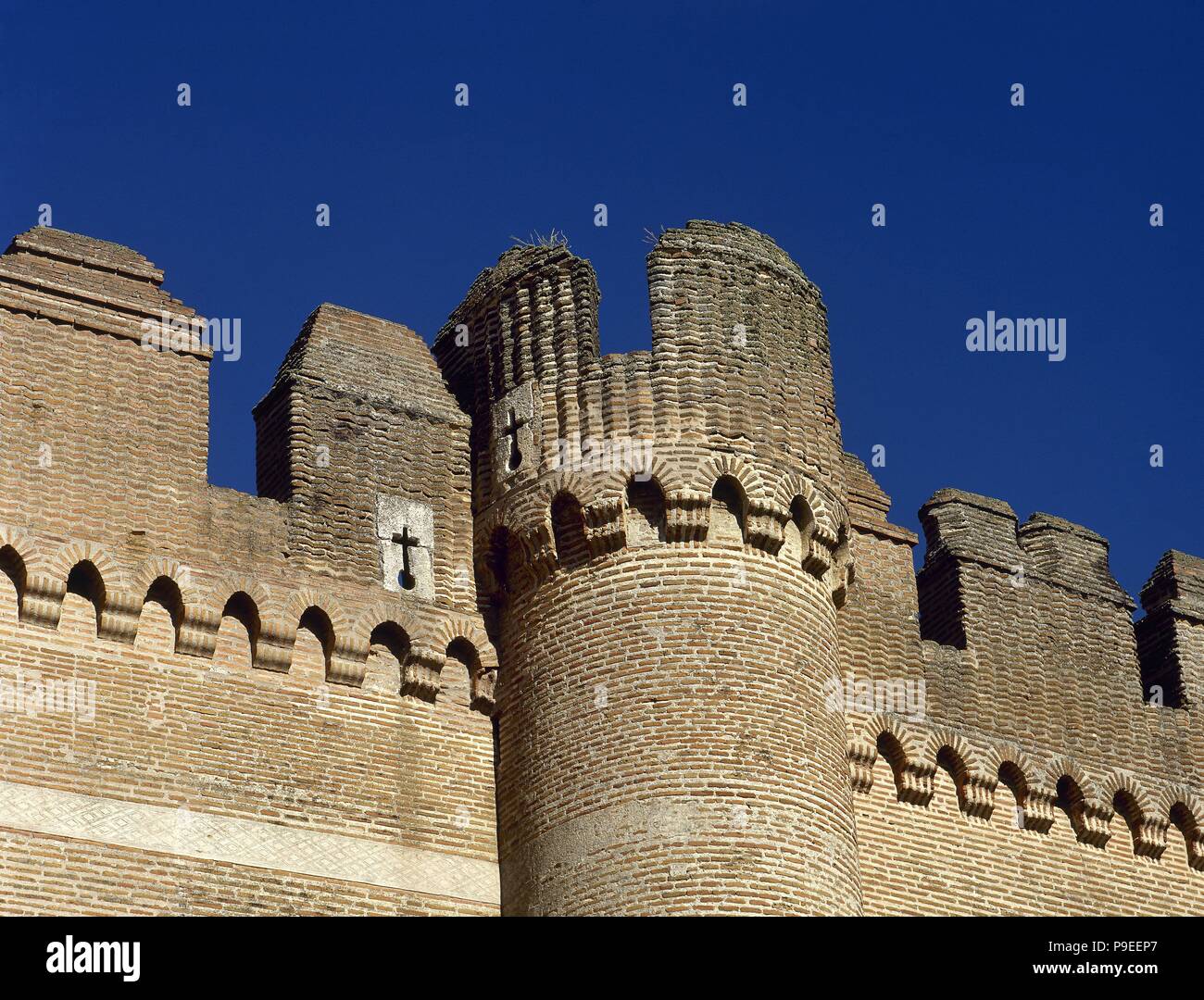 Spagna. Castello di coca. Xv secolo. Stile mudéjar. Esterno. Dettaglio. Foto Stock