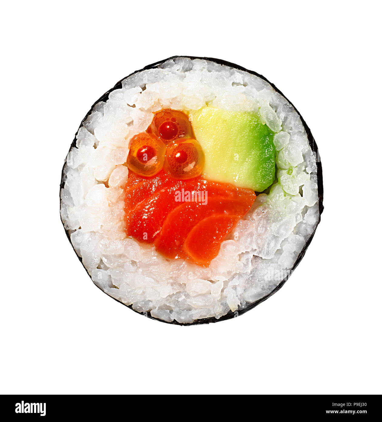 Un overhead shot di alcuni Sushi circolare Foto Stock