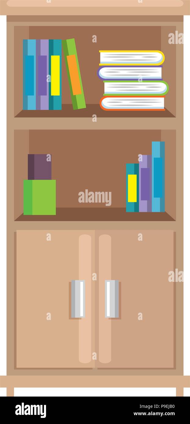 Office boockcase di legno con libri Illustrazione Vettoriale