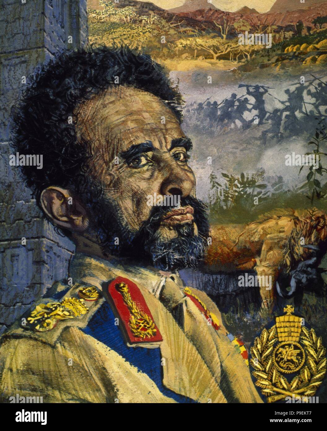Haile Selassie I (1892-1975). Etiopia reggente (1916-1930) e l'imperatore (1930-1974). Egli è stato un membro della dinastia Solomonic. Ritratto. Acquerello. Foto Stock