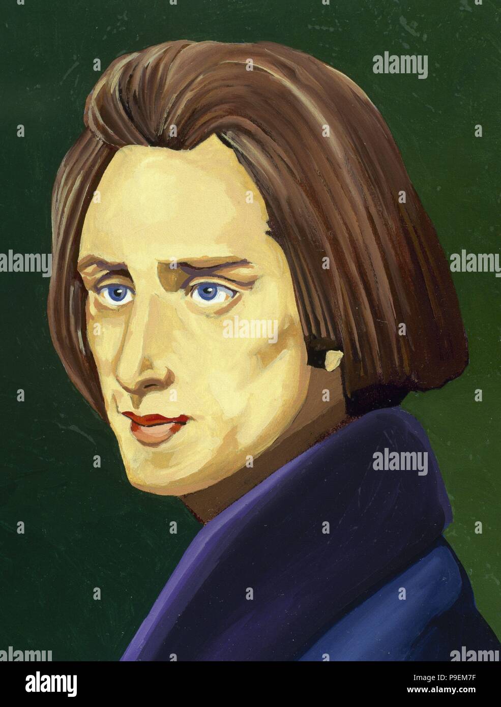 Franz Liszt (1811-1886). Compositore ungherese e virtuoso di pianista. Ritratto. Acquerello. Foto Stock