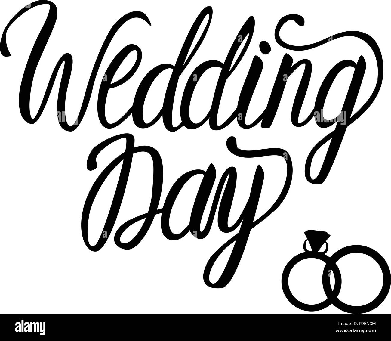 Giorno di nozze card. Iscrizione del vettore di scritte calligrafia isolato nero su bianco Illustrazione Vettoriale