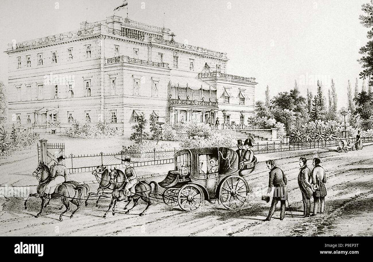 Storia della Polonia. Xix secolo. La rivoluzione industriale periodo. Alta Slesia. Giro in carrozza. Incisione. Foto Stock