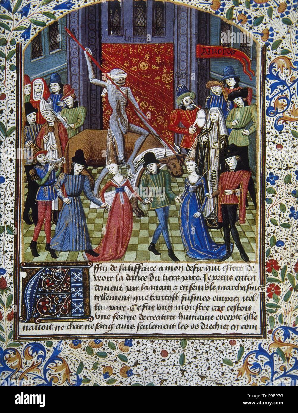 Llustration di Pierre Michault epico. 'Dance di ciechi". Essi sono correlati alla danza della morte, cieco amore. Fortuna ciechi e vedenti morte oltre l'umanità. Xv secolo. Museo di conteggio. Chantilly Francia. Foto Stock