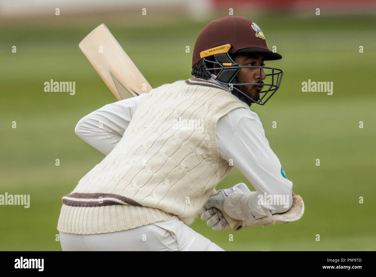 Londra, UK. 18 Luglio, 2018. Ryan Patel batting per Surrey contro le Indie Occidentali "A" lato touring al ovale. David Rowe/Alamy Live News Foto Stock