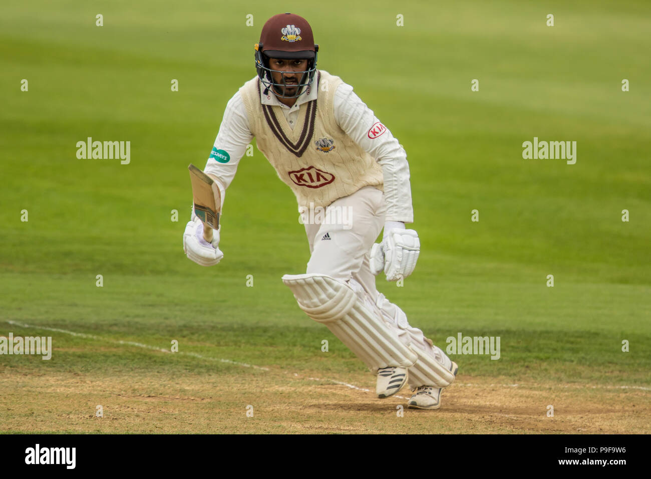 Londra, UK. 18 Luglio, 2018. Ryan Patel batting per Surrey contro le Indie Occidentali "A" lato touring al ovale. David Rowe/Alamy Live News Foto Stock