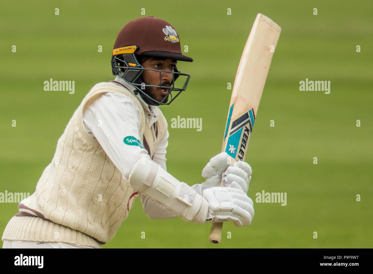 Londra, UK. 18 Luglio, 2018. Ryan Patel batting per Surrey contro le Indie Occidentali "A" lato touring al ovale. David Rowe/Alamy Live News Foto Stock