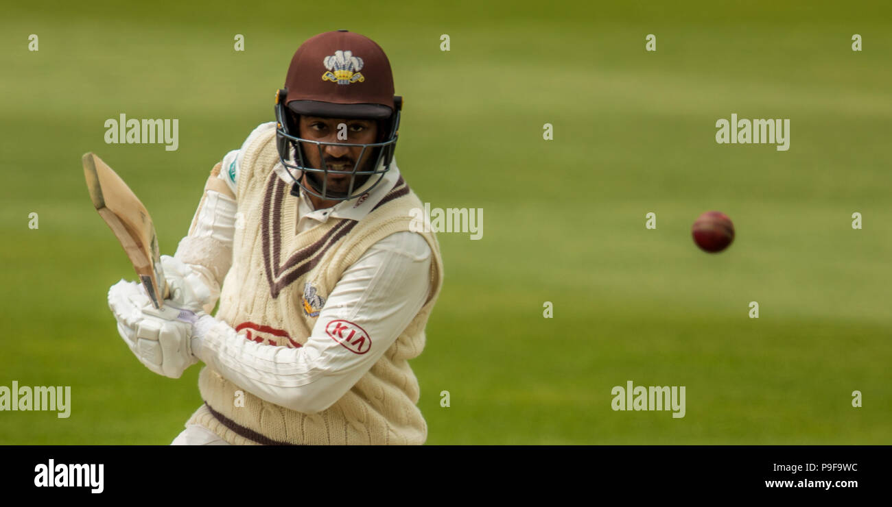 Londra, UK. 18 Luglio, 2018. Ryan Patel batting per Surrey contro le Indie Occidentali "A" lato touring al ovale. David Rowe/Alamy Live News Foto Stock
