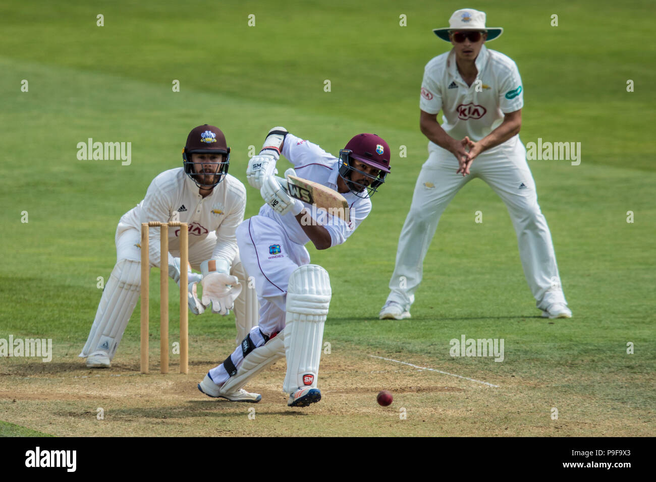 Londra, UK. 18 Luglio, 2018. Vishaul Singh alla battuta per West Indies "A" touring lato contro Surrey al ovale. David Rowe/Alamy Live News Foto Stock