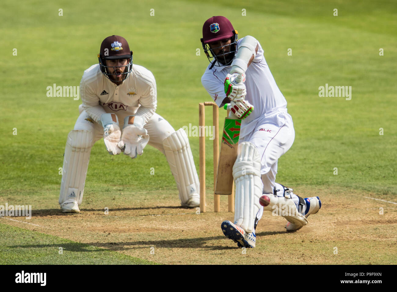 Londra, UK. 18 Luglio, 2018. Sunil Ambris batting per West Indies "A" touring lato contro Surrey al ovale. David Rowe/Alamy Live News Foto Stock