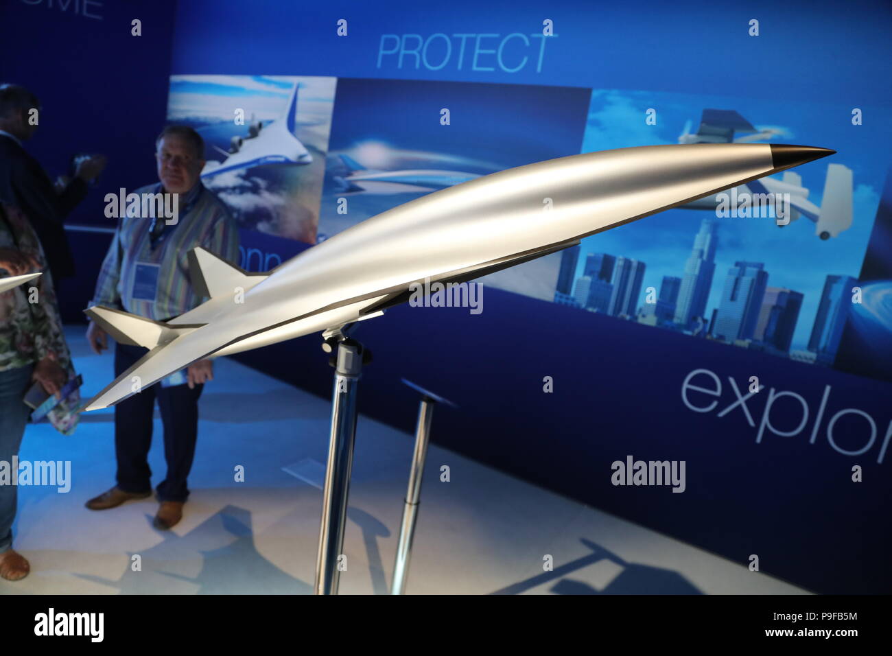 Boeing ha presentato un modello del loro aereo di concetto ipersonico al Farnborough International Airshow 2018. Credit: Uwe Deffner/Alamy Live News Foto Stock