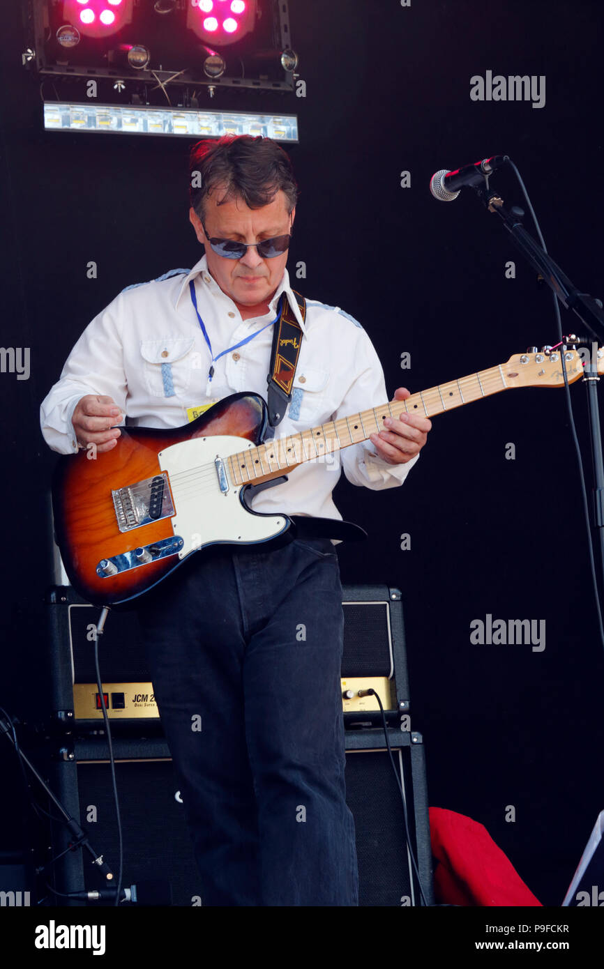 Michael Gubbins sul palco con il Badgers al Bodfest music festival in Bodicote vicino a Banbury Foto Stock