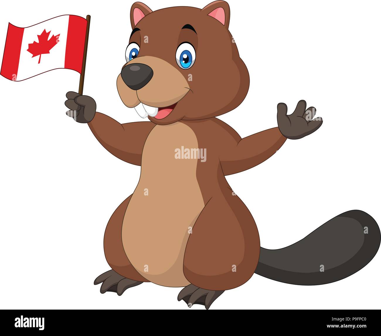 Cartoon beaver azienda canadese bandiera Illustrazione Vettoriale