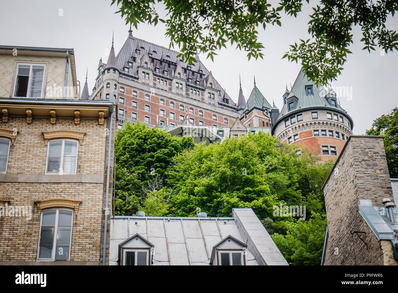 Famoso punto di riferimento storico hotel Chateau Frontenac nella città di Québec in Canada Foto Stock