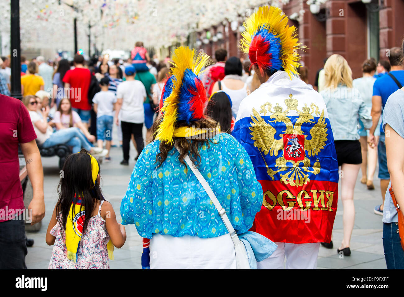 Mosca, Russia - Luglio 2018: Colombia i tifosi di calcio su world cup championship a Mosca, Russia Foto Stock