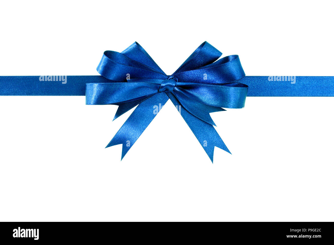Royal Blue Ribbon regalo bow rettilinei orizzontali isolati su bianco. Foto Stock