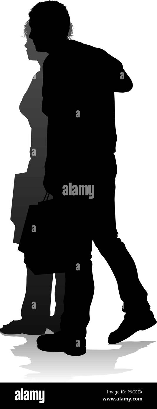 Coppia giovane Shopping sagome Illustrazione Vettoriale