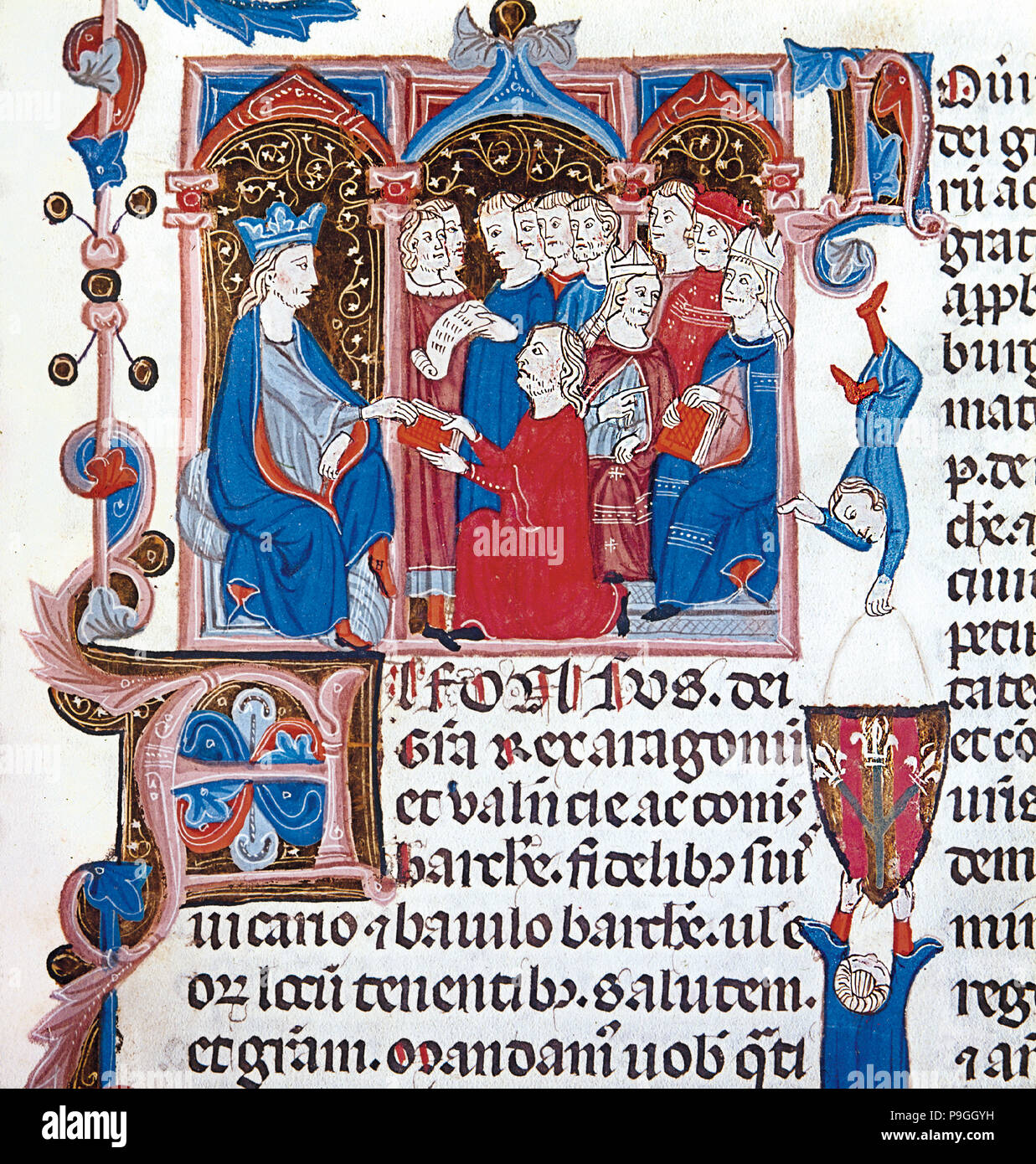 Alphonso II il liberale (1285 - 1291) confermando la città di Barcellona e i suoi mercanti priv… Foto Stock