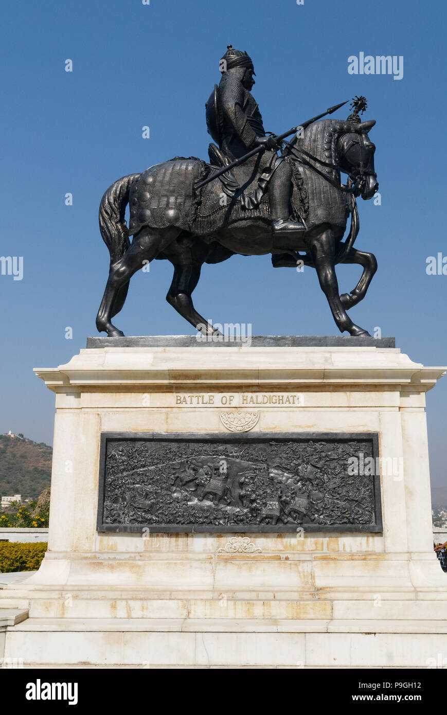 Statua commemora la Battaglia di Haldighati Foto Stock