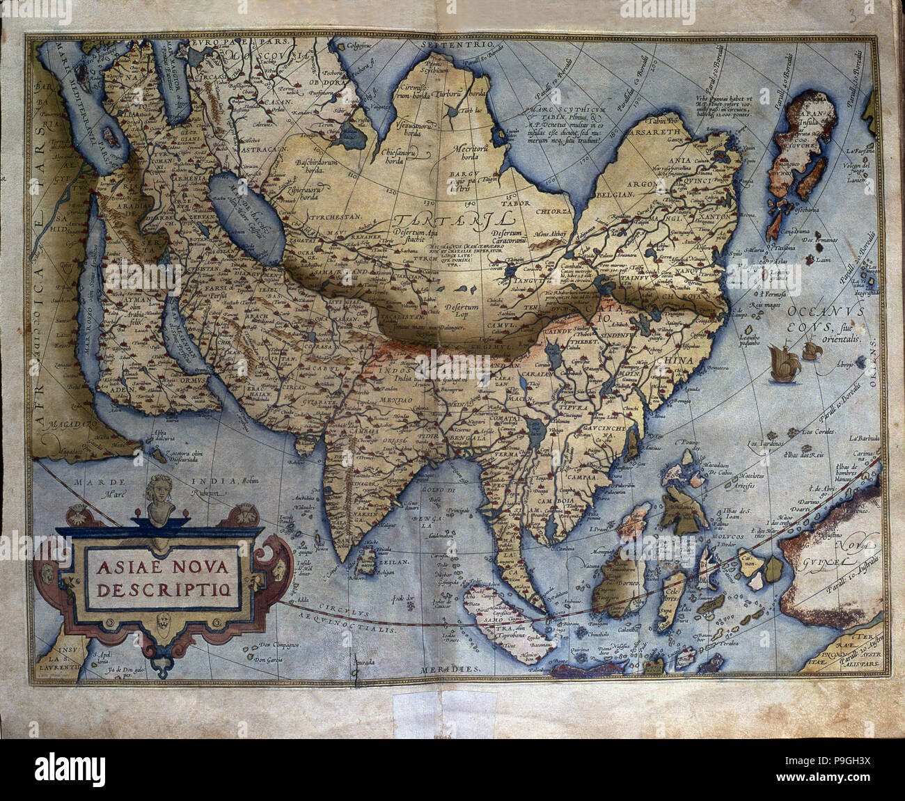 "Theatrum Orbis Terrarum" da Abraham Ortelius, Anversa, 1574, mappa del continente asiatico. Foto Stock