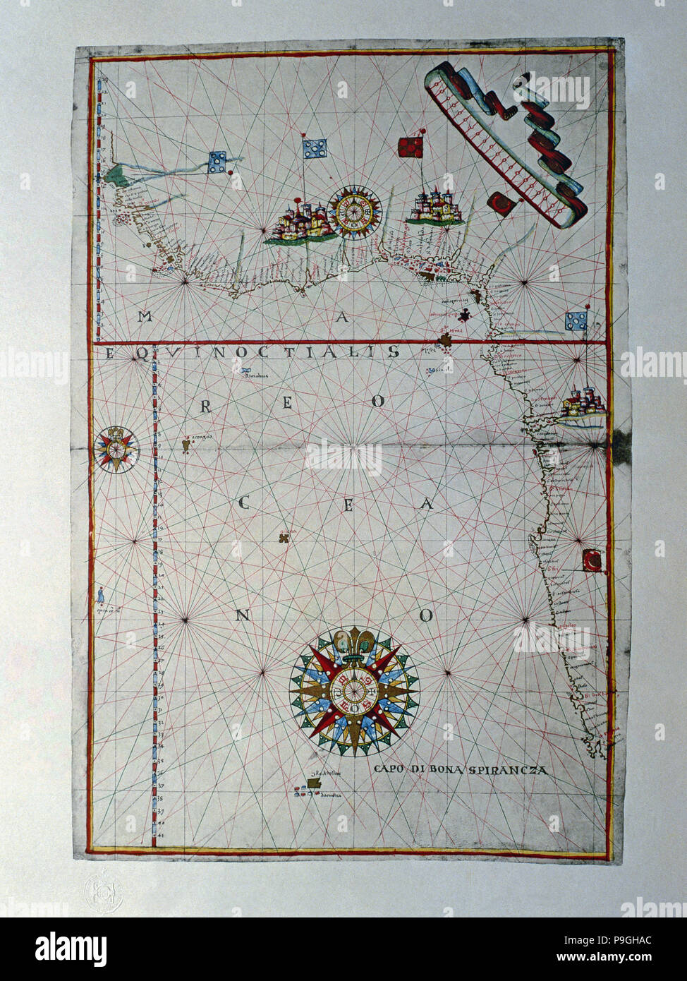 Atlas di Joan Martines, Messina, 1582. Portulan grafico della costa occidentale dell Africa, dal Golfo … Foto Stock