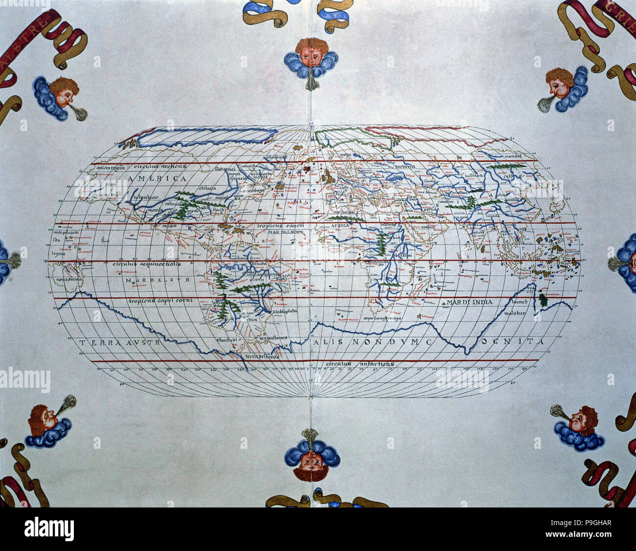 Atlas di Joan Martines, Messina, 1582. Mappa mondiale delle terre conosciute nel XVI secolo. Foto Stock