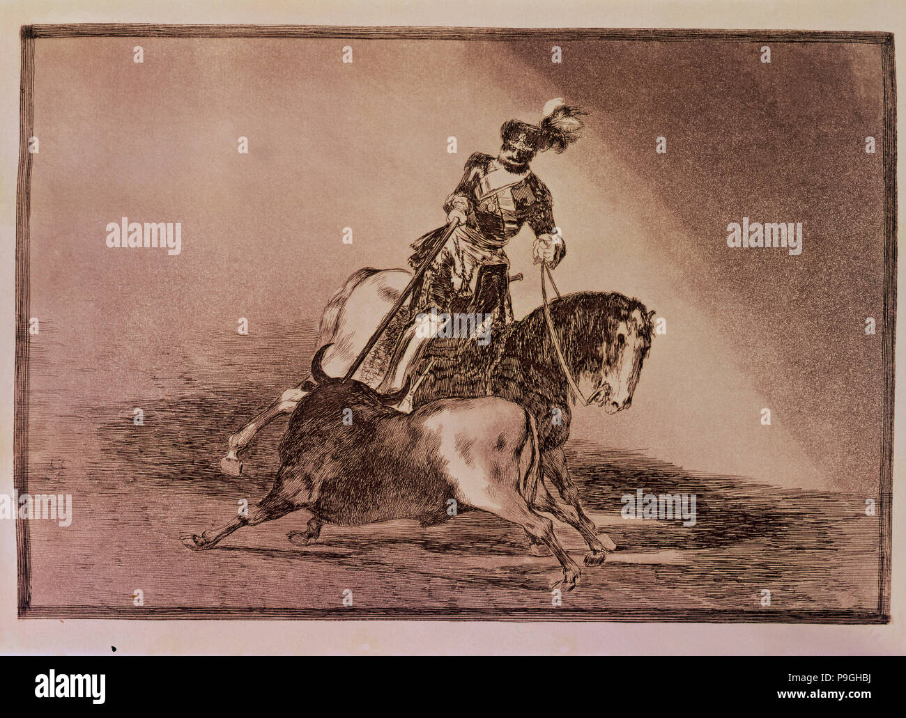La corrida, la serie di incisioni di Francisco de Goya. La piastra 11: " il Cid Campeador lancing anoth… Foto Stock