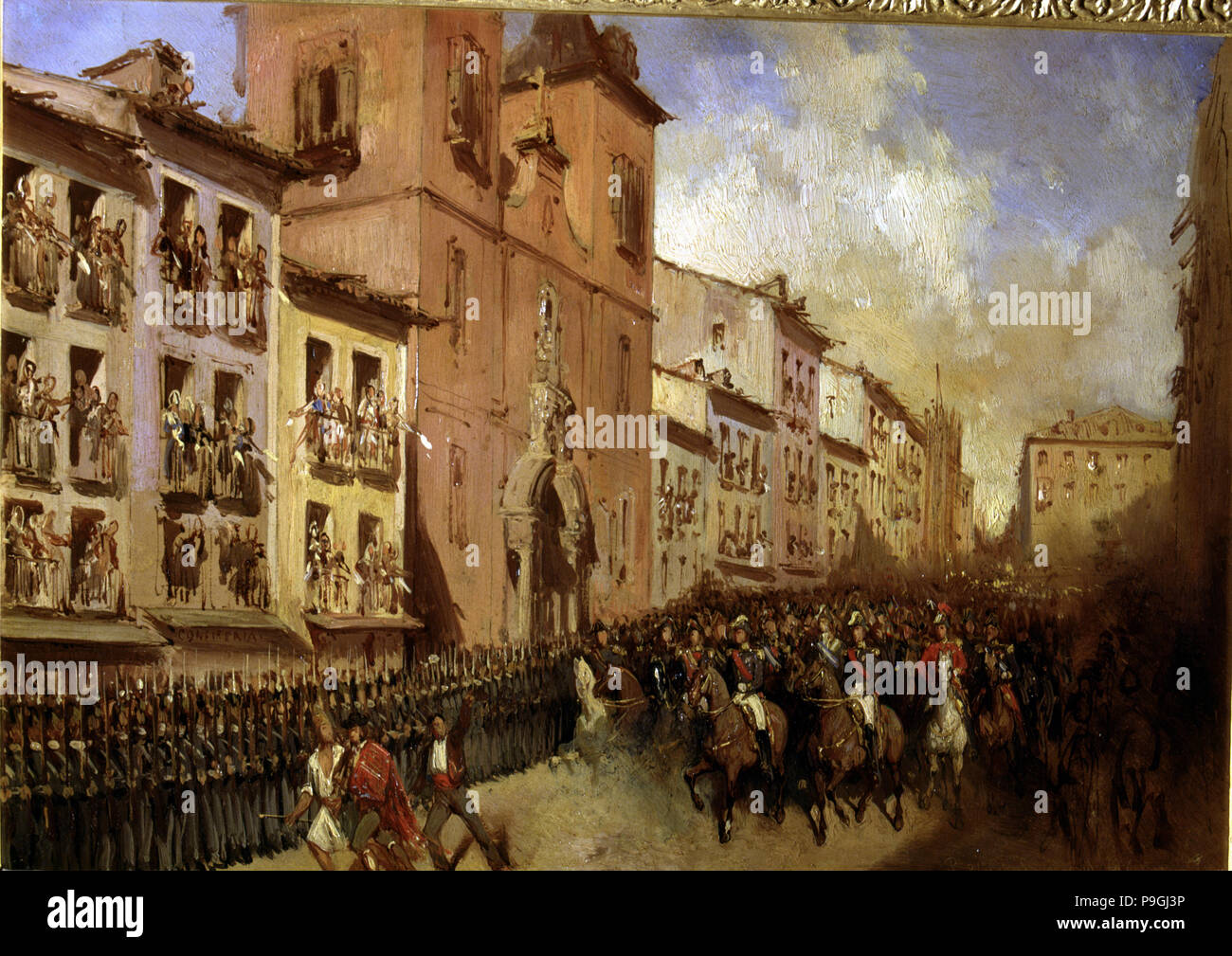 "Passeggiata dei duchi di Montpensier dal Montera street di Madrid" olio su tela da Pharamond Blanch… Foto Stock