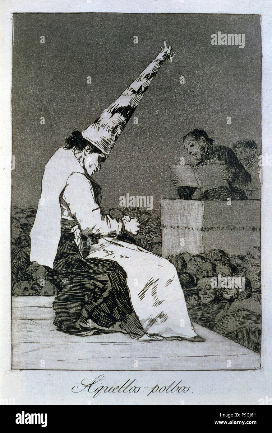 Los Caprichos, serie di incisioni di Francisco de Goya (1746-1828), la piastra 23: 'Aquellos polvos' (… Foto Stock
