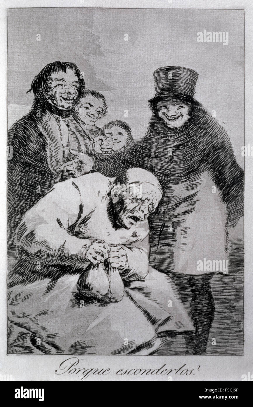Los Caprichos, serie di incisioni di Francisco de Goya (1746-1828), la piastra 30: "por qué esconderlo… Foto Stock