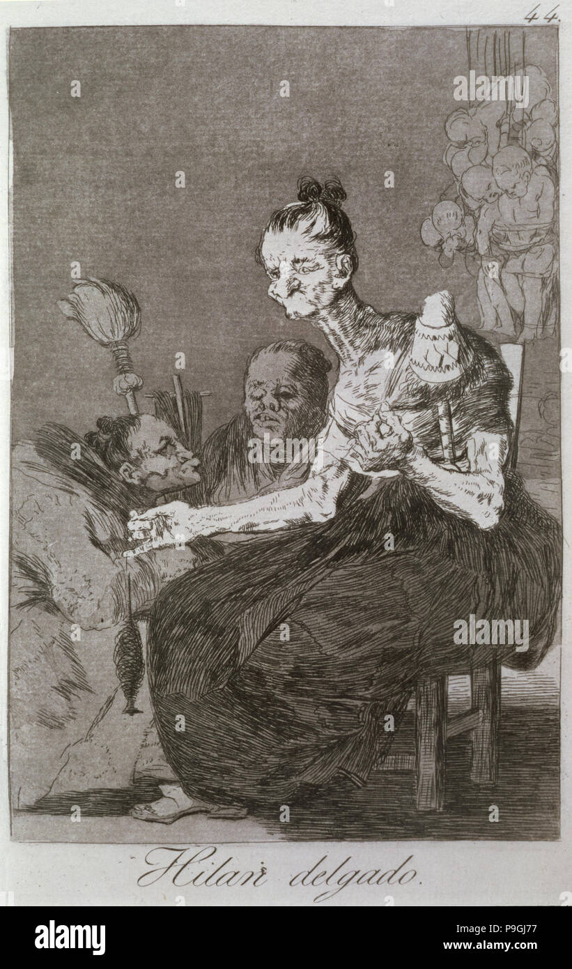 Los Caprichos, serie di incisioni di Francisco de Goya (1746-1828), la piastra 44: 'Hilan delgado' (Th… Foto Stock