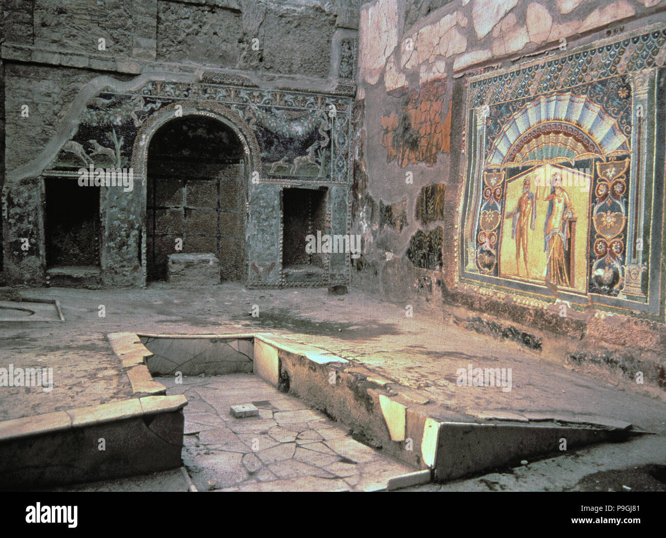 Mosaici in casa di Nettuno e Amfitrita nell'Ercolano. Foto Stock