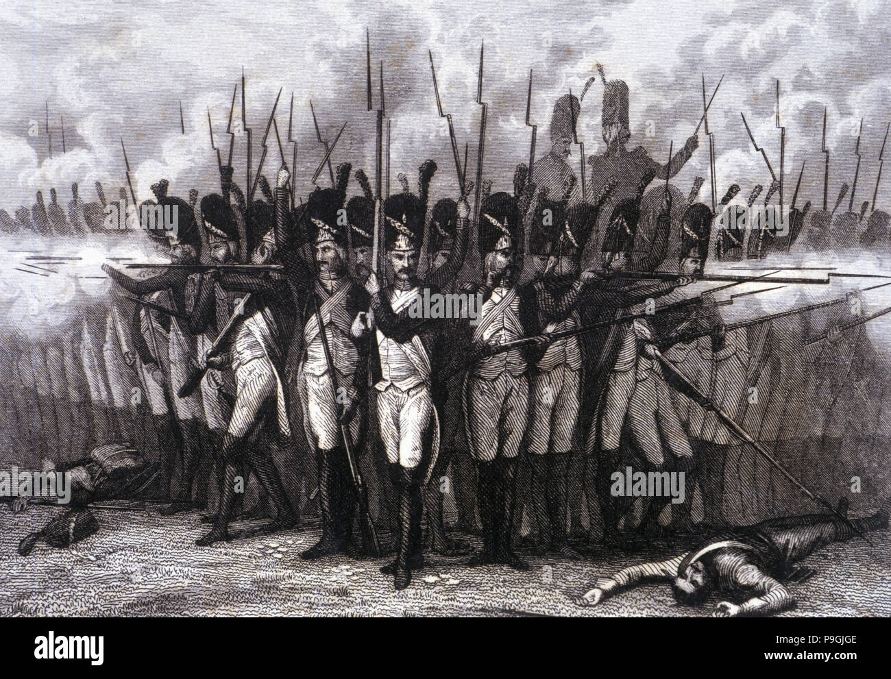 La guerra di indipendenza, la fanteria francese alla battaglia di Bailen formando a difendere da un attacco… Foto Stock