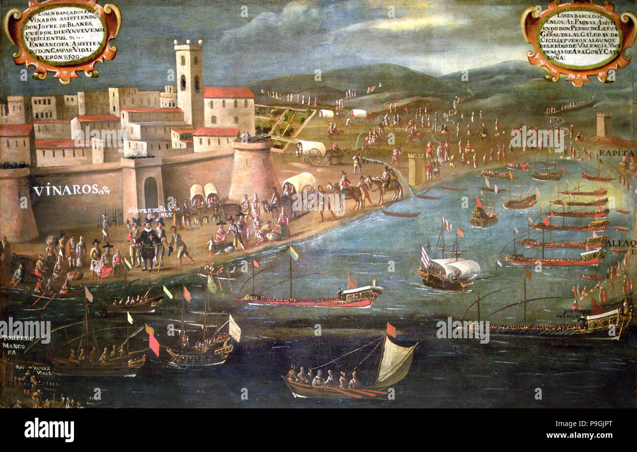Cacciata dei Mori, olio che rappresenta la spedizione presso il porto di Vinaroz dei Mori di S… Foto Stock