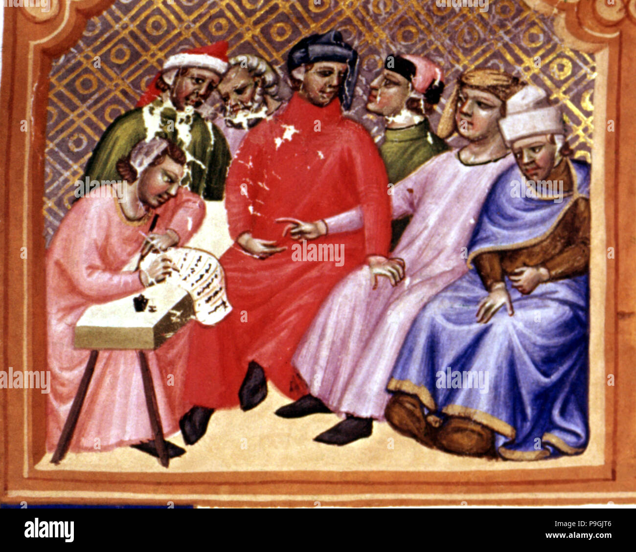 Miniatura in 'Codex Giustiniano Institutiones Feodorum et Alia', manoscritto illuminato, c. 1300. Foto Stock