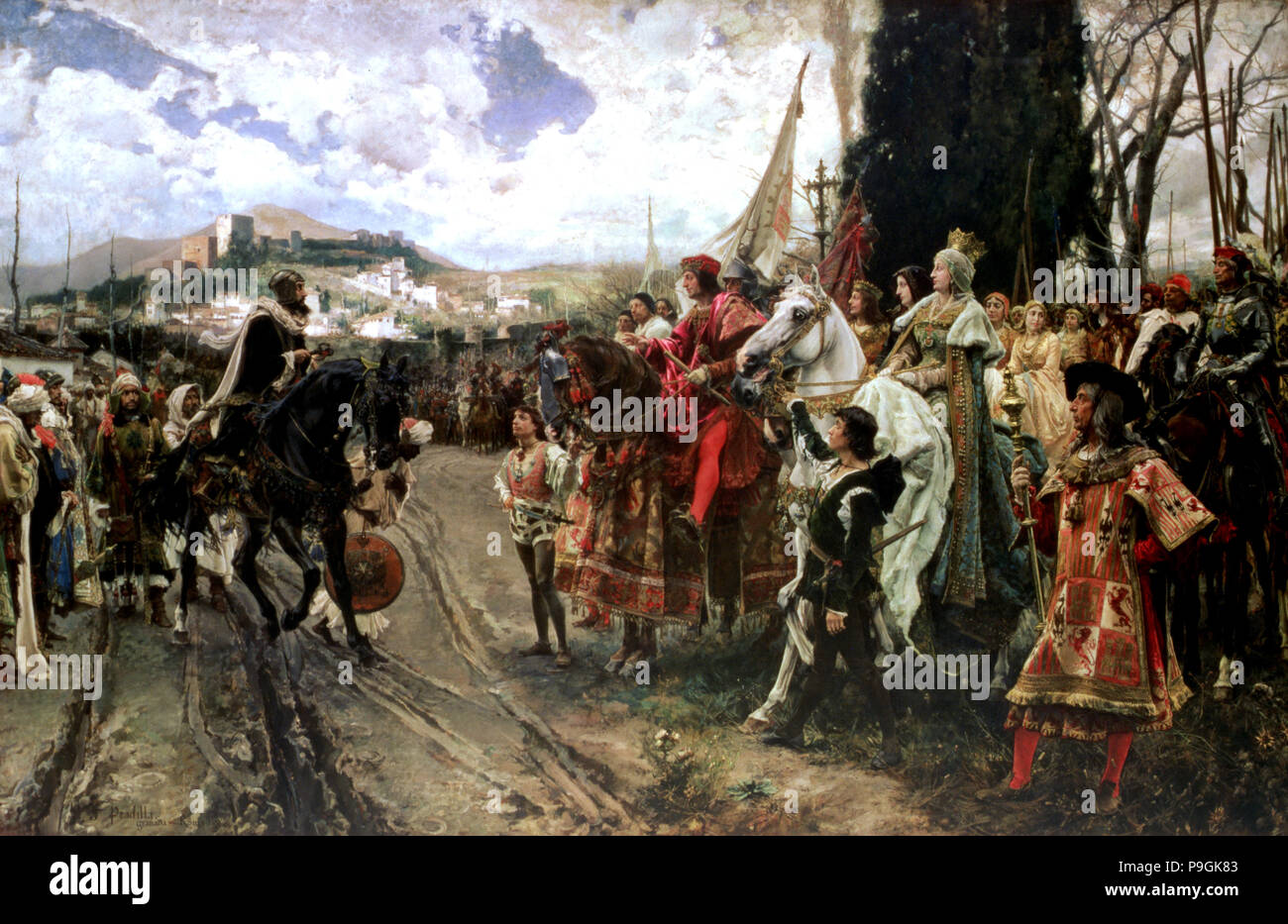 La rinuncia di Granada, dipinte a partire dal 1879 al 1882. Consegna delle chiavi della città al Cath… Foto Stock