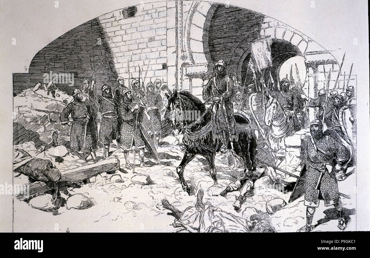 Ingresso del Cid Campeador (c. 1043-1097), dopo la pesante assedio della città di Valencia, 1094… Foto Stock