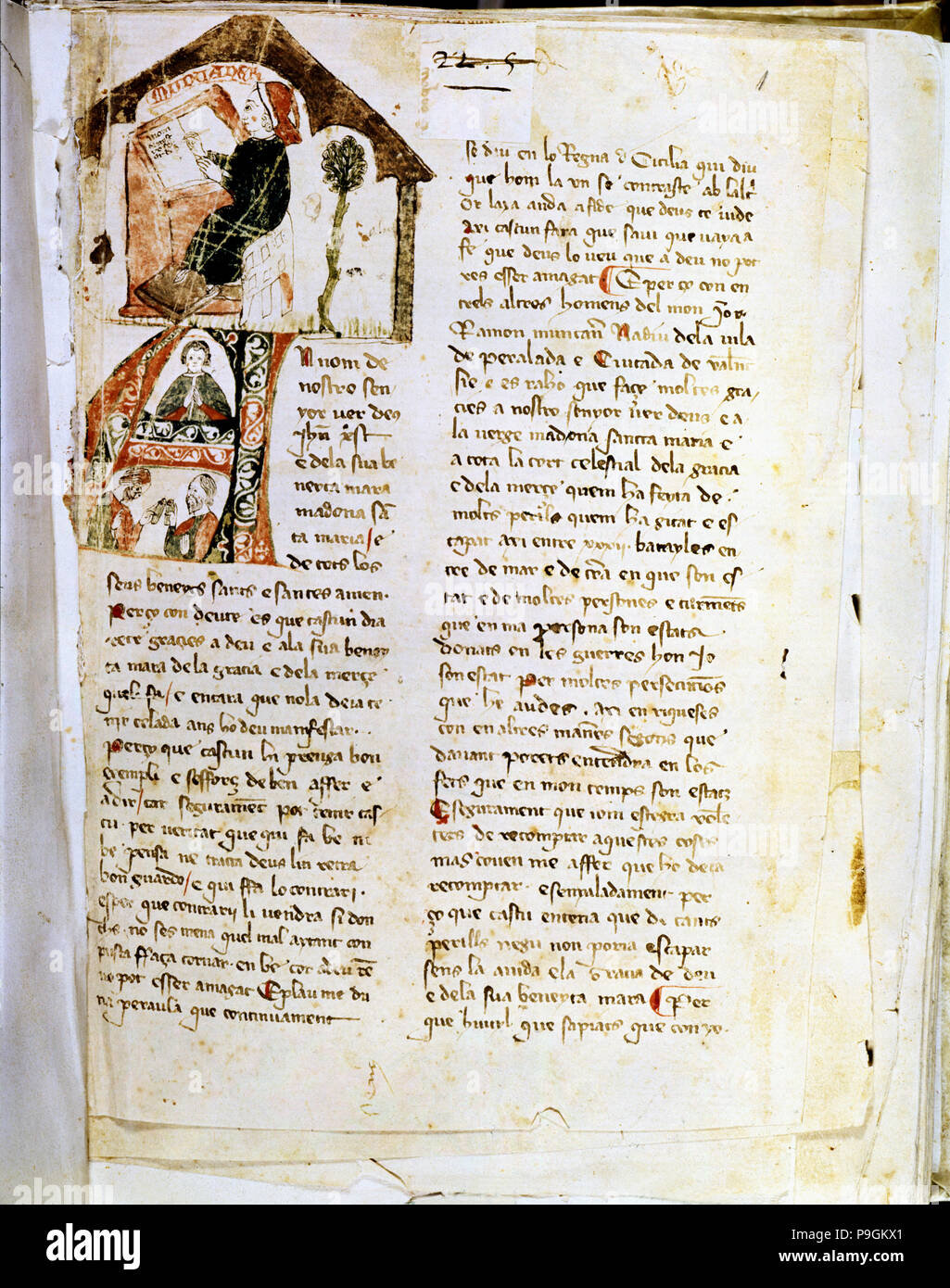 Cronaca di D. Jaume I' da Ramon Muntaner, manoscritto, 1328, pagina anteriore con illustrazione di… Foto Stock