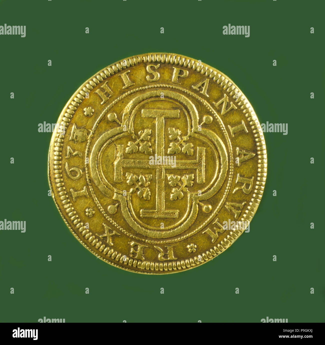 Moneta in oro di re Filippo IV, capo. Foto Stock