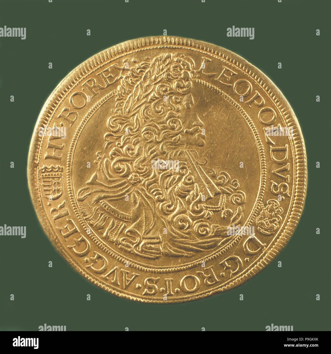 Moneta d'oro del Re Leoplodo, 1703, testa. Foto Stock