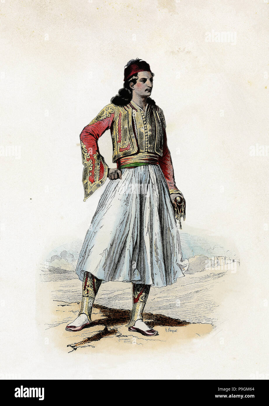 Mavromichalis Demetrio, principe di Grecia, incisione dal 1870. Foto Stock