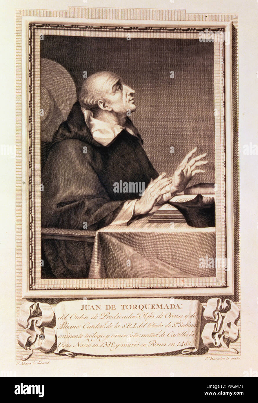 Juan de Torquemada (1388-1468), Grande Inquisitore,incisione di raccolta 'uomini illustri'. Foto Stock