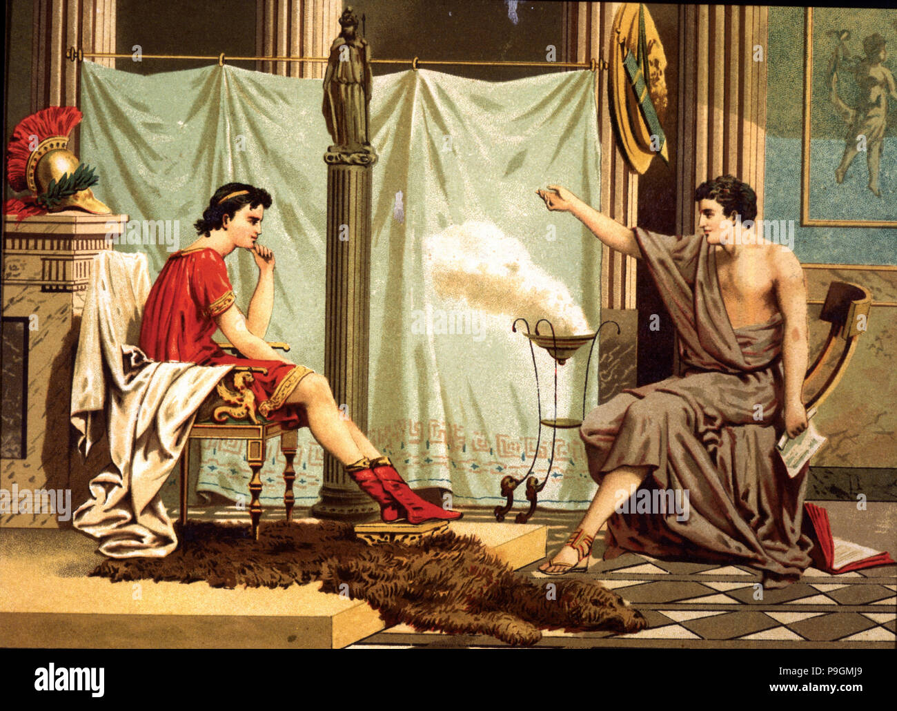 Aristotele (384-322.BC), filosofo greco con il suo pupillo Alessandro il Grande (356-323 a.C.) chro… Foto Stock