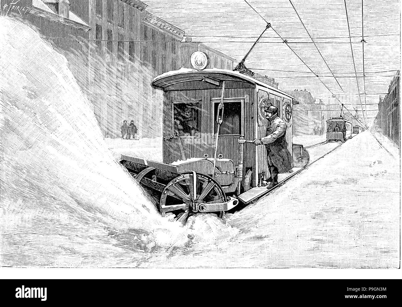 Spartineve treno - tram, compensazione per le strade della città di Minnesota nel 1893. Foto Stock