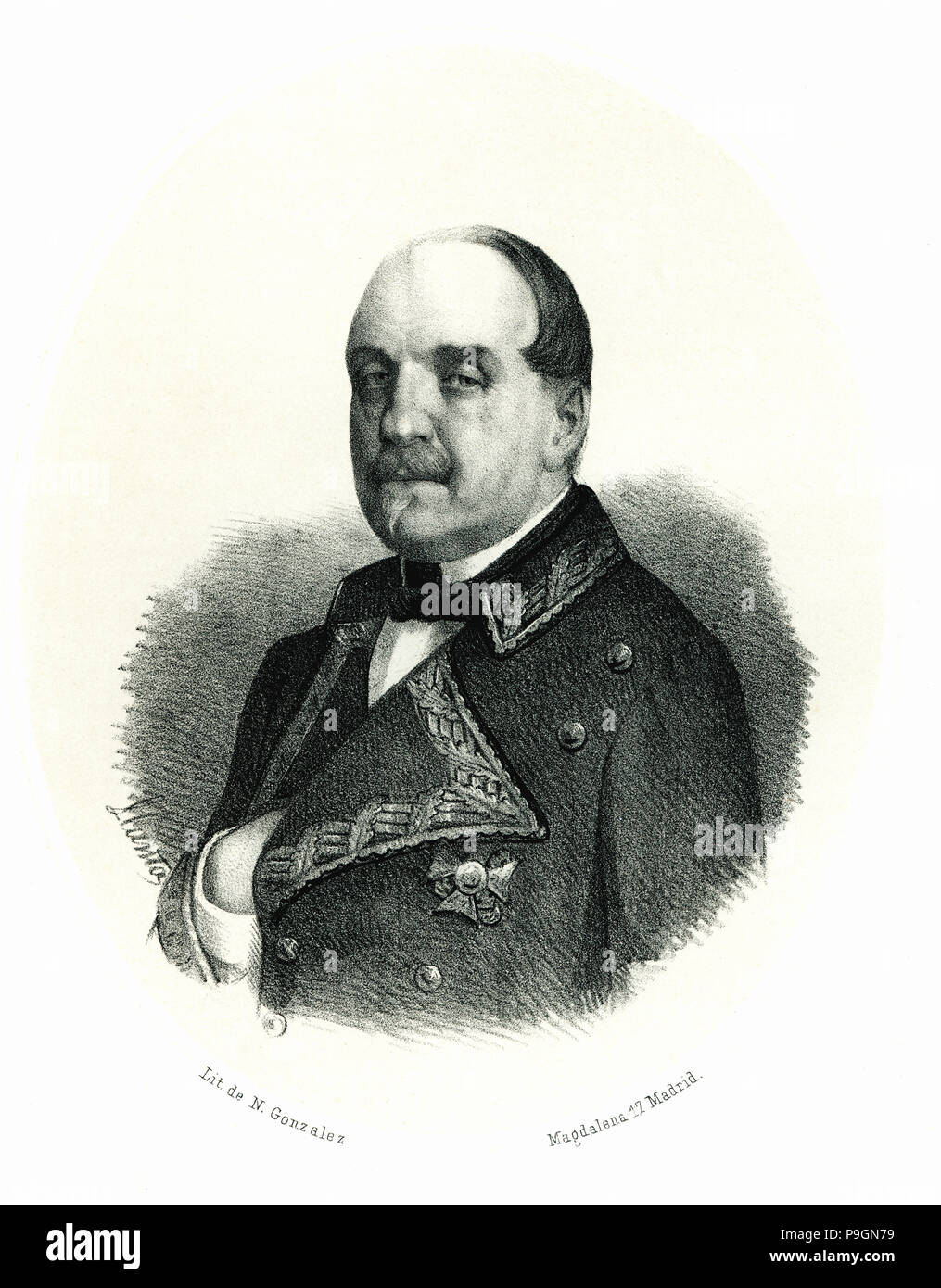 Leopoldo O'Donnell (1809-1867), il tenente generale nell'esercito di Elisabetta II durante la prima vettura… Foto Stock