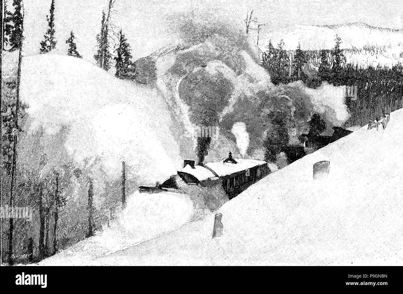Nord America macchina rotativa, la rimozione di neve dalla ferrovia - Canadese Pacific, 1901. Foto Stock