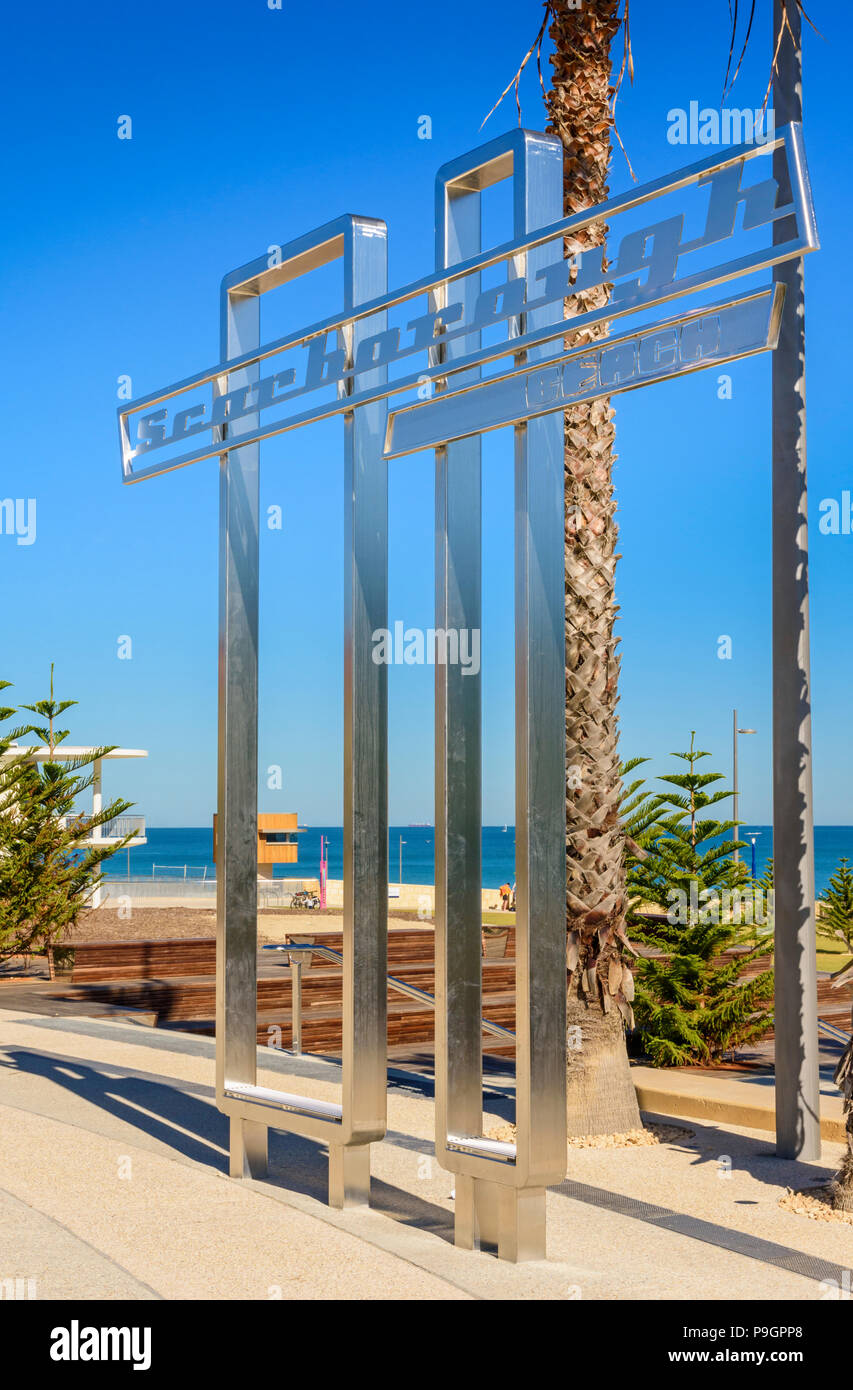 Ornati in Scarborough Beach segno artwork, Scarborough Beach, Australia occidentale Foto Stock