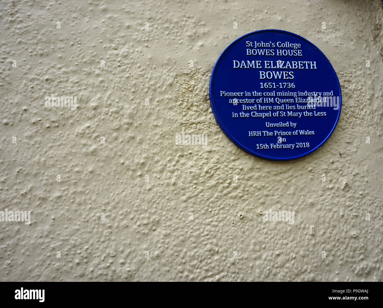 St John's College Durham placca a muro Foto Stock